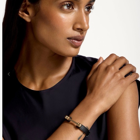 Strathberry Music Bar Black Leather Bracelet - Picture 2 of 13